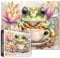 Whimsical Cute Frog 1000 Piece Jigsaw Puzzle for Adults Coffee Cup and Lotus Flowers Fun Challenging Animal Puzzles for Relaxation Unique Gift for Nature Lovers and Aesthetic Puzzle Home Decor