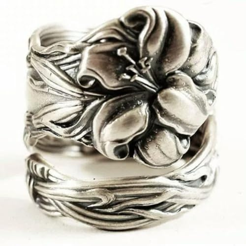 Anello con Cucchiaio in Argento 925 e Giglio tigrato, Anelli Aperti floreali-03#Anello con Cucchiaio e Giglio