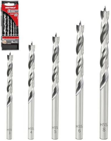 NORTOOLS 5-tlg Brad-Point-Bohrersatz (3-8mm) | HSS-Holzbohrer-Set mit 3-Schneiden-Spitze | für Hartholz & Sperrholz | Langlebige Bohrwerkzeuge für präzise Holzlochbohrungen (5-tlg. Holzbohrer Set)