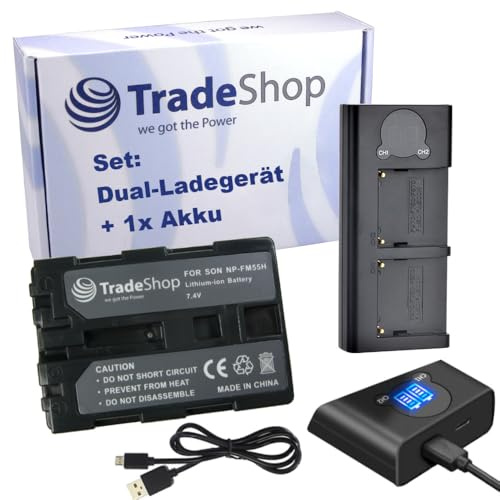 Trade-Shop 2in1 Set: Akku 2000mAh + USB-C Dual LCD Ladegerät kompatibel mit Sony DCR-TRV530E DCR-TRV725 DCR-TRV730 DCR-TRV730E DCR-TRV738 DCR-TRV738E DCR-TRV740