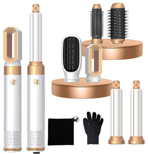 MogaWave Pro Airbrush Hair Styler Air Styler 6 in 1 Magic Styler Avec 1000W Seche Cheveux, Brosse Soufflante, Brushing Brosse Soufflante, Auto Boucleur a Air, pour Sécher, Boucler, Lisser