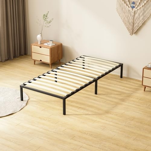 TEENO Sommier 90x190, Sommiers à Lattes avec 6 Pieds pour Adulte, 13 Lattes, 26 cm de Hauteur, Cadre de Lit 90x190 avec Sommier, Lit 1 Personne en Métal pour Appartement ou Dortoir