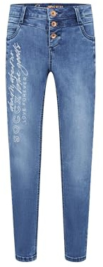 SOCCX Damen Jeans MI:RA Slim Fit Mid Blue Printed, 32
