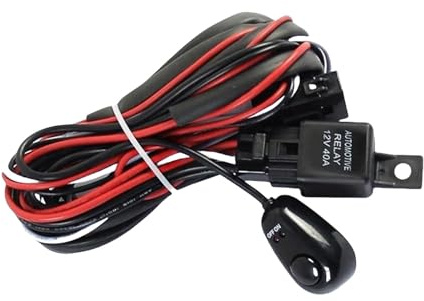 10-teiliges Set, 2 m langes Kfz-Kabelbaum-Set mit 40A 12V Ein/Aus-Schalter, Relais und Flachsicherung für 72W-300W 2-LED-Lichtleiste/Nebelscheinwerfer