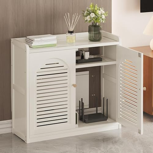 SXKLLYX Armoire de Routeur Wi-FI, sur Pied Étagère Routeur avec Étagères, Pose Libre, Meuble de Rangement Multimédia pour la Gestion des Câbles(White,59 * 67 * 25cm/23 * 26 * 10in)