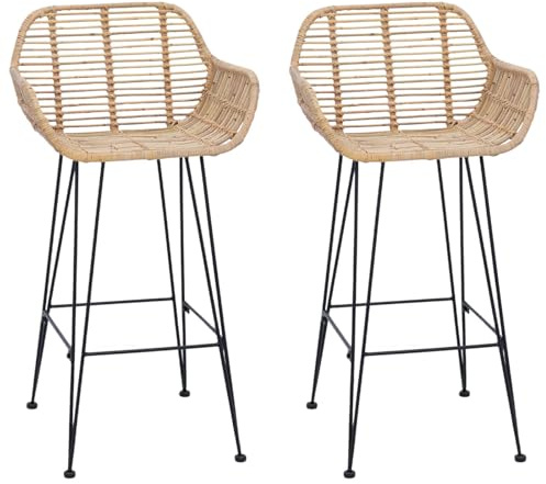 vidaXL Chaise de Bar 2 pcs 55 x 52 x 92 cm Rotin et métal, Tabouret élégant avec accoudoirs, Chaise Moderne pour Le Salon, siège Durable, Cadre en Fer et rotin, Design Confortable