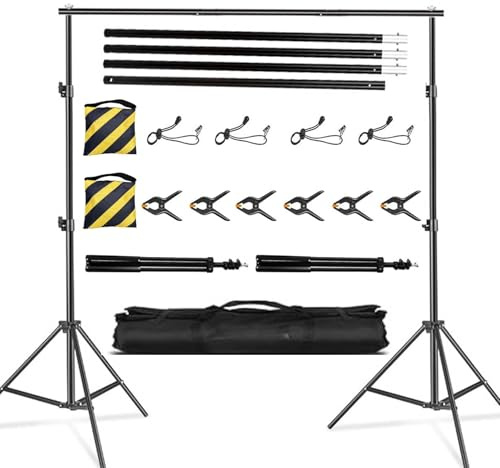 stusgo Backdrop Stand Kit,Adjustable Photography Studio Backdrop, 4 Crossbars, 6 Spring Clamps, 4 Backdrop Clips, 2 Sandbags and Carrying Bag for Studio Photography & Party Ceremony (black, 10×6.5ft)