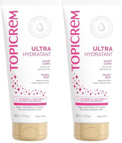 Topicrem - Ultra Hydratant Nacré Corps - Hydrate 24h, Sublime, Illumine la Peau, Léger Voile Nacré - Texture Onctueuse Non Collante, Odeur Délicate, Peaux Sensibles, Fabrication Française - 200 ml