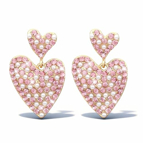 Herz Ohrringe Hängend Damen, Exquisit Valentinstag Ohrringe, Romantisch Heart Earrings, Strass Herzohrringe für Damen Schmuckzubehör zum Valentinstag