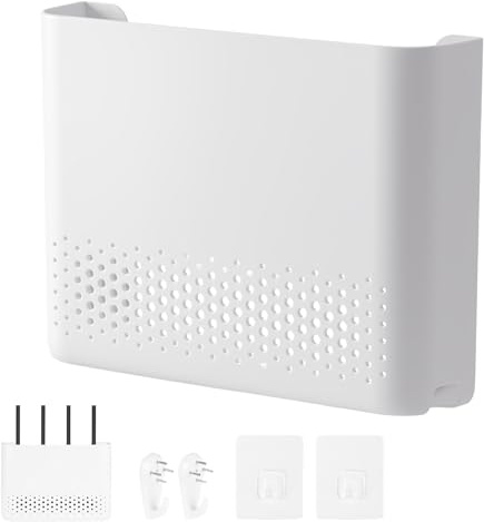 ECVUKQ Router Box Halterung Wand, 30 x 22 x 6.5 cm Router Verstecken Kunststoff Weiß WLAN Box Router-Schrank WiFi Regal für Aufbewahrung von Routern