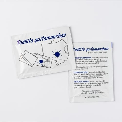 Limoncol Toallitas Quitamanchas para Ropa y Tejidos, Toallitas Individuales de Un Solo Uso, Limpieza Rápida de Manchas Recientes, Uso Portátil, 25 Unidades