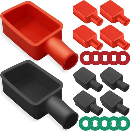 HAAMNING7 Battery Terminal Cover, Flexible Rubber Battery Terminal Protectors Postive and Negetive Poles Stud Covers Caps for Car, RV, MotorBike, Truck (Red & Black, 10 Pack)