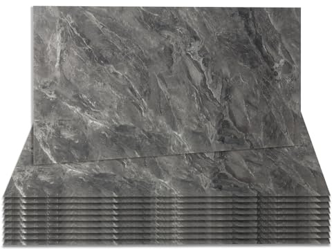 Takezuaa 50 Pcs Black Gray Marble Tile Stickers 2.2mm Thicken PET Peel and Stick for Kitchen 60x30cm Marble Self Adhesive Wall Tile Waterproof Bathroom Tiles Stick on Tile Backsplash for Living Room