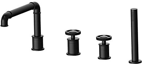 GTHTUHFD Robinet De Baignoire De Style Industriel avec Douchette, Ensemble De Robinetterie À Entraxe Large, Robinet De Baignoire À Montage sur Plage, Robinet De Baignoire À 4