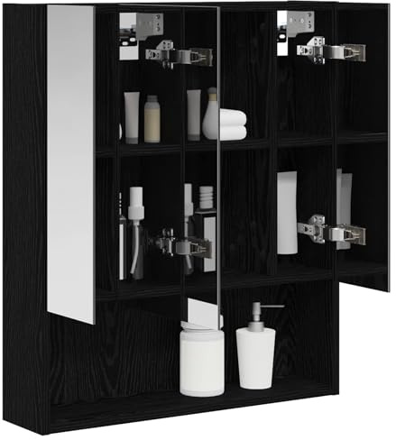 vidaXL Badezimmerspiegelschrank Schwarz Eichen-Optik 60 x 14.5 x 70 cm, Moderne Badezimmereinrichtung, Wandregal, Spiegel, verstellbare Ablage, Stauraum aus Holz