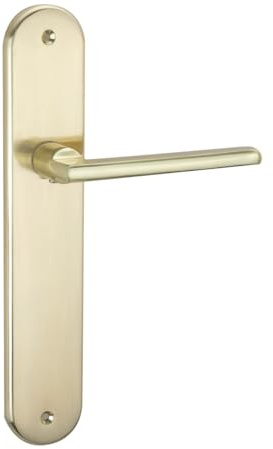 TiendaManilla Manilla Placa Ovalada de Aluminio Dorado Satinado para Puertas de Madera Interiores y Exteriores - Herraje Resistente de Diseño Pulido 48x250mm