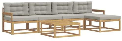 vidaXL Outdoor-Sofagarnitur 6 pcs Weiß und Hellgrau 79 x 79 x 37 cm, Patio-Lounge-Set, modernes Outdoor-Sofa, wetterfestes Gartenmöbel, Akazienholz