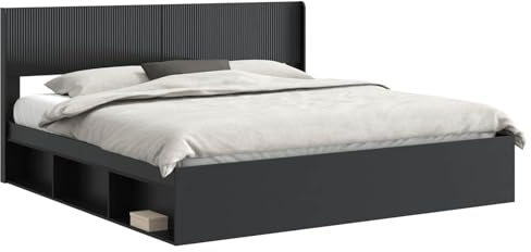 vidaXL Bettgestell mit Stauraum und Kopfteil Schwarz 180 x 200 cm, Moderne Bettgestell, rechteckig, Stauraum, Latten-Design, praktische Möbel für Dein Schlafzimmer