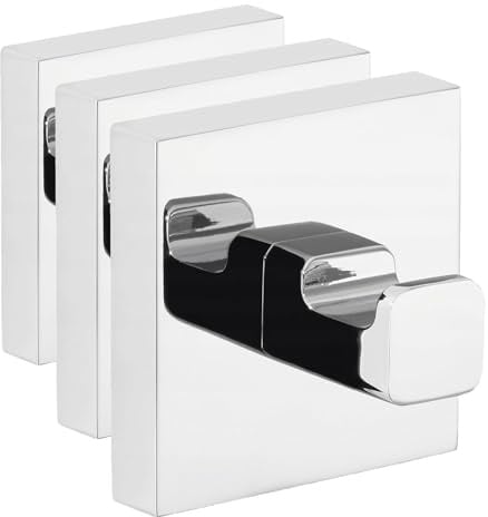tesa DELUXXE Handtuchhaken, verchromt - Bad-Haken zur Wandbefestigung ohne Bohren, inkl. Klebelösung - 50mm x 50mm x 39mm (Packung mit 3)