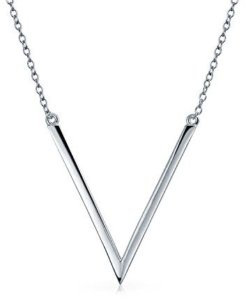 Bling Jewelry Minimalistische geometrische Chevron dünne Röhren-V-Anhänger-Halskette für Frauen für Teenager .925 Sterlingsilber