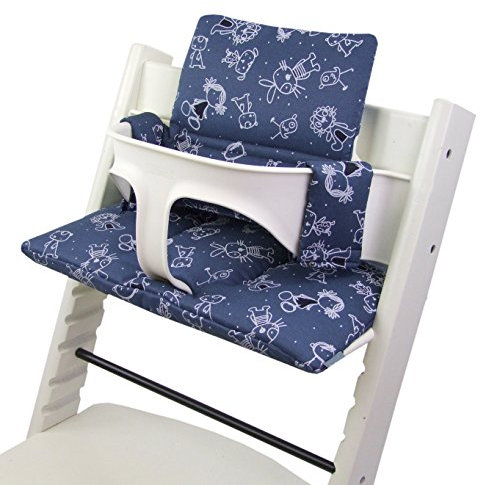 Sitzkissen Ersatzbezug Bezug Kissen-Set Sitzverkleinerer kompatibel mit Stokke Tripp Trapp für Hochstuhl-Kinderstuhl Mod. 2 (Marine W. Figuren)