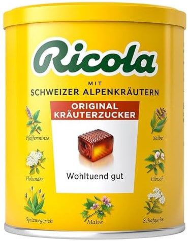 Ricola Schweizer Kräuterzucker-Bonbons, 250g Dose Original Schweizer Kräuter-Bonbons mit 13 Alpenkräutern & wohltuendem Menthol, 1 x 250g Dose, vegan