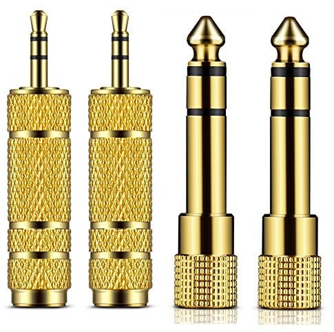 OBVIS 4 Pack Headphone Adapter 6.35 mm (1/4 Inch) Male to 3.5 mm Female Stereo Adapter Plus 3.5 mm Stereo Male to 6.35 mm (1/4 Inch) Mono Female, Gold Plated