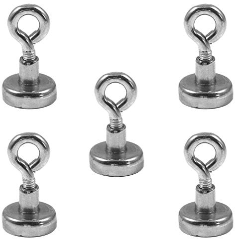 Magnetastico® | 5 pieces neodymium N35 eyelet magnets 16 mm Ø | Holding force 5.5 kilograms | 5 neodymium pot magnets with eyebolt, very strong & galvanised
