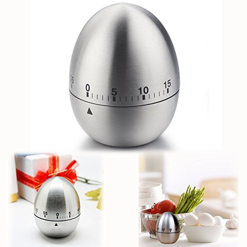 Itian Minuteur en Forme d'œuf, Minuteur Mécanique de Cuisine en Acier Inoxydable, Minuteur avec Chronomètre