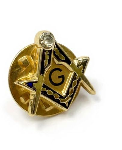THE MASONIC COLLECTION – Anstecknadel mit Winkel und Zirkel, mit atemberaubendem weißen Stein und G-Logo – Blau und Gold – Freimaurer Geschenke für Männer