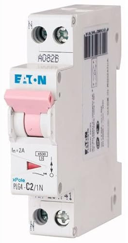 EATON 264741 PLG4-C2/1N - DISJONCTEUR MODULAIRE PH/N - Blanc - MANETTE ROSE - 1P+N / 2 A - COURBE C - Raccordement à vis