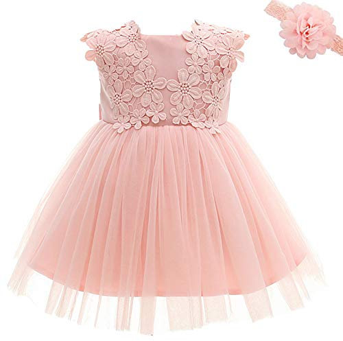 AHAHA Robe Bebe Fille Ceremonie Princesse Mariage Robe Bapteme Fille Bebe Rose 24M