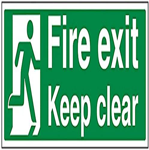 VSafety Fire Exit Keep Clear Sign - Landscape - 450mm x 150mm - Self Adhesive Vinyl