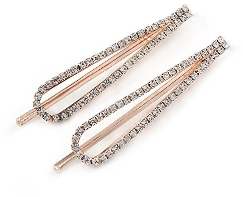 Avalaya - 2 fermagli per capelli da sposa/ballo in metallo color oro rosa, 70 mm