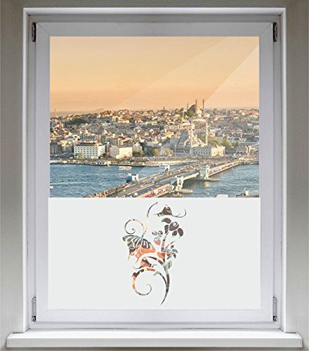 INDIGOS UG Sichtschutzfolie Glasdekorfolie Fensterfolie mit Motiv satiniert Blickdicht - d423 Saugen Schmetterling Blume - 1200 mm Länge - 500 mm Höhe Viereck