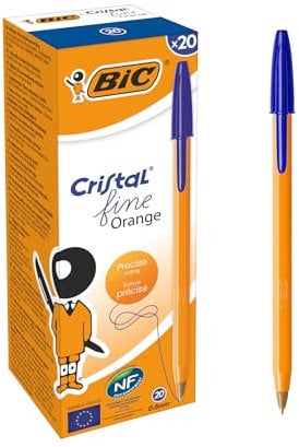 BIC 8099221 Kugelschreiber Orange fine – 20 Kulis in Blau – Strichstärke 0,35 mm - fein – Dokumentenecht