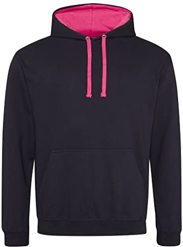 AWDis Men's Varsity Hoodie, Multicoloured (Jet Black/Hot Pink), XX-Large