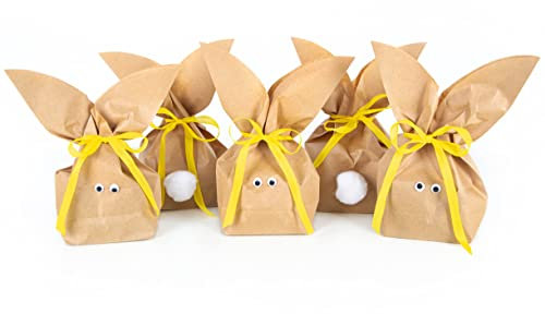 Logbuch-Verlag 10 gelbe Osterhasen Papiertüten mit Ohren Kraftpapier Tüte Ostern Deko Verpackung Osternest Geschenk 16,5 x 26 x 6,5 cm selber basteln