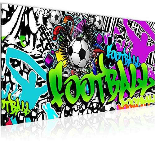 Runa Art Wandbild Fussball Graffiti 1 Teilig 100 x 40 cm Modern Bild auf Vlies Leinwand Street Art Loft Wohnzimmer Bunt 402612a