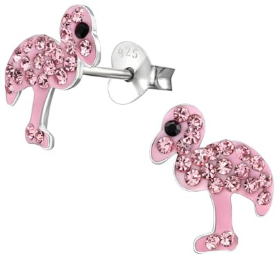 Monkimau Mädchen Ohrringe Flamingo Ohrstecker aus 925 Sterling Silver echt Silber mit 50 Kristallen