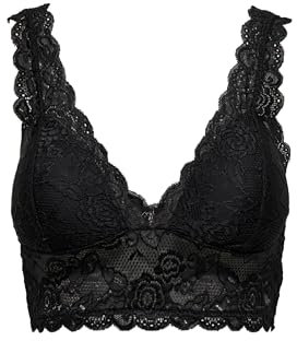 ONLY Damen Spitzen Bustier BH ohne Bügel | Lace Triangel Bra ONLCHLOE | Cups Breite Träger Crop Top, Farben:Schwarz, Größe:XS