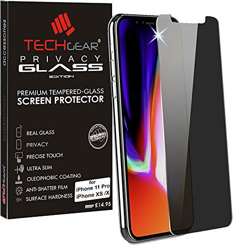 TECHGEAR Protection Ecran Anti Espion pour iPhone 11 Pro, iPhone XS, X - Protecteur d'Écran Verre de Confidentialité en Verre Trempé Anti Espion Compatible pour iPhone 11 Pro, iPhone XS, X