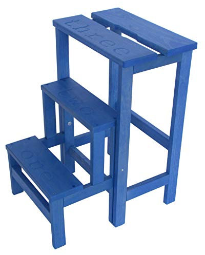 Karn, Happy Numbers Tritthocker aus gebeizter und lackierter Buche, Höhe 60 cm, drehbare Stufe mit Sicherheit, Blau von Del Fabbro