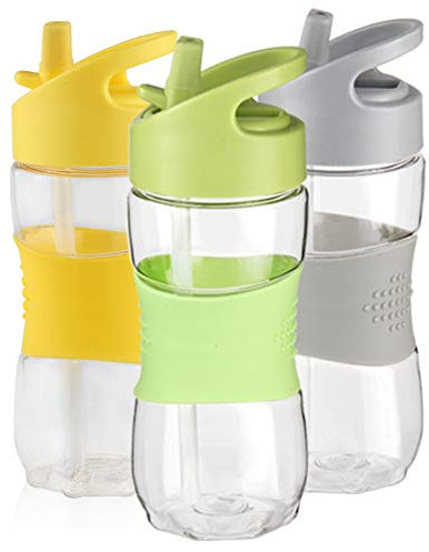 Sivaphe Children Water Bottle Leak Proof Camping, Student Kids School Outdoor Activities, Travel, Hiking, Cycling Drinking Bottle with Handle and Silicone Straw-Tritan Plastic (Green, 350ML-400ML)