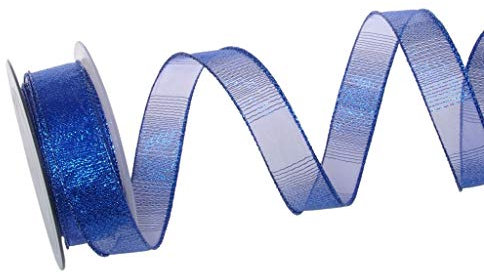 Organzaband Glamour-Stripes - Blau - mit Drahtkante - Weihnachten - Schleifenband - Dekoband - ca. 25 mm Breite - 10 m Länge - 93134-25-10-70
