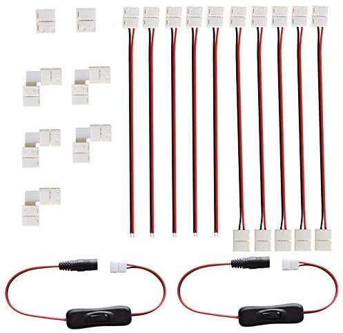 RUNCCI-YUN 3528 2835 8mm 2 Pin Connettori Striscia LED, 5 connettori per jumper, connettore 5X LED, 5X connettori a L, 2 x interruttori a cc, 2 connettori Gapless