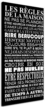 DECLINA Quadro decorativo con citazione dei regole della casa stampa su tela decorazione da parete decorazione per casa cucina soggiorno camera da letto adulto colore nero e bianco 60 x 30 cm