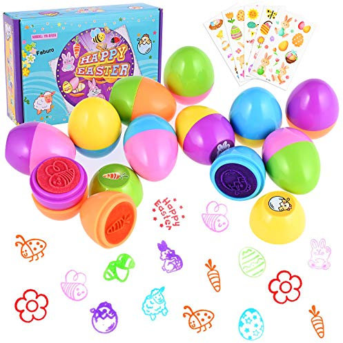 Faburo 12 Stück Stempelset Ostereier Stempel Kinder Ostern Selbstfärbend für Kinder