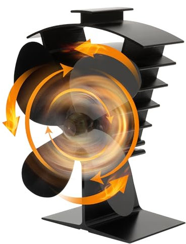 TANNESS 4 Blade Stove Fan | Sturdy, Heavy & Powerful Log Burner Fan | Stove Fans Log Burners, Fire Fan, Wood Burner Fan For Burning - Wood Burner Fans With Stove Thermometer, Log Burner Accessories