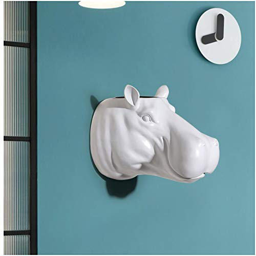 LUCKFY Wand befestigte Hänge Planter - Resin Tierkopf Wanddekoration - Pflanzentöpfe Vase für Sukkulente, Kaktus, Bambus, Luft-Pflanze, Silk Flower,Hippo